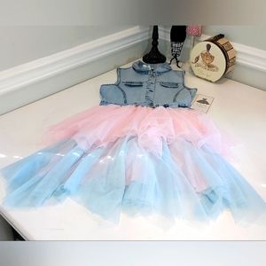 Rare Editions Dapper Denim Unicorn Sleeveless Dress Size 12 Girls NWT